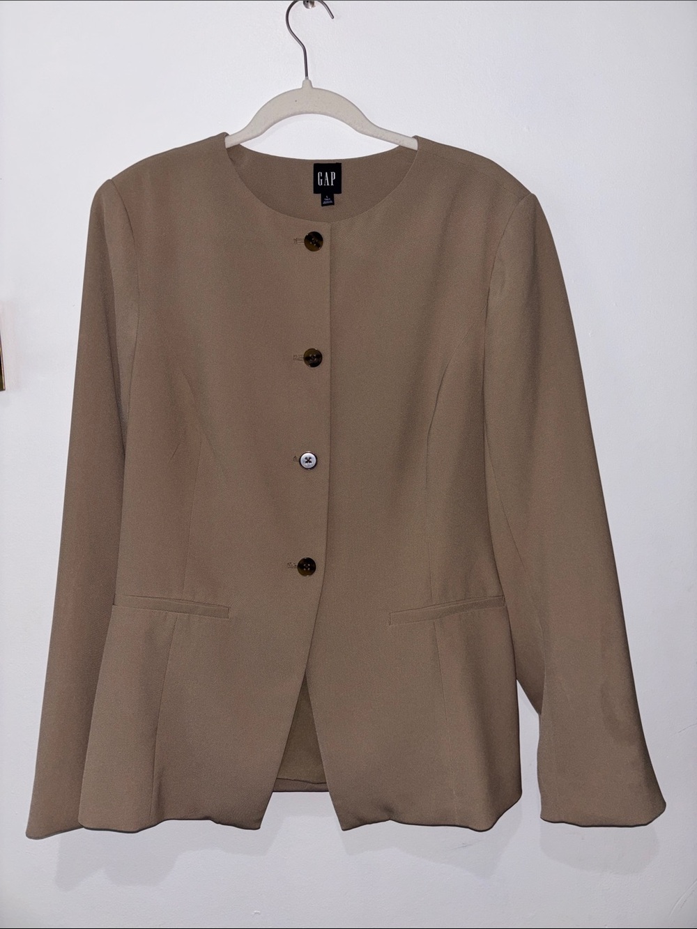 GAP Women's Beige Collarless Button Blazer, Tall size